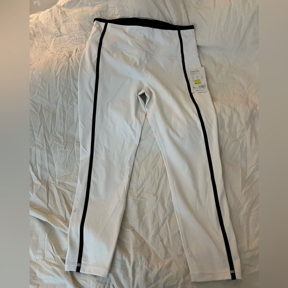 Athleta White Leggings with Black Stripes